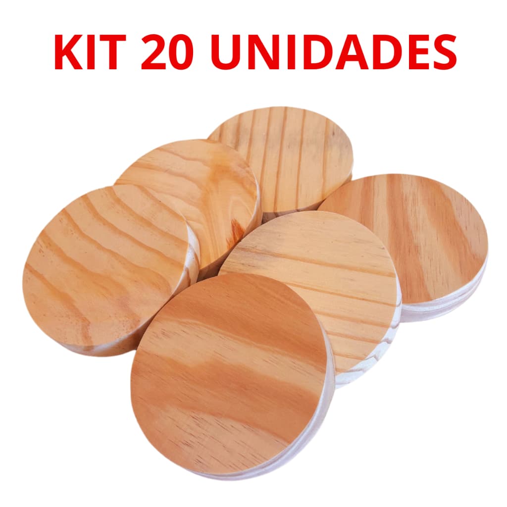 Kit 20 Placa base Redonda Bolacha Madeira Pinus 8 10 12 14 cm diametro