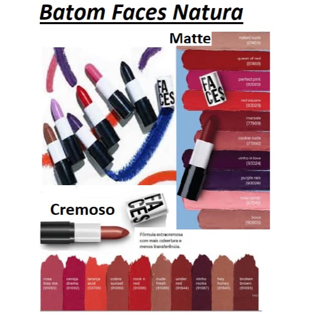 Batom Faces Matte ou Cremoso da Natura com 3,5 g