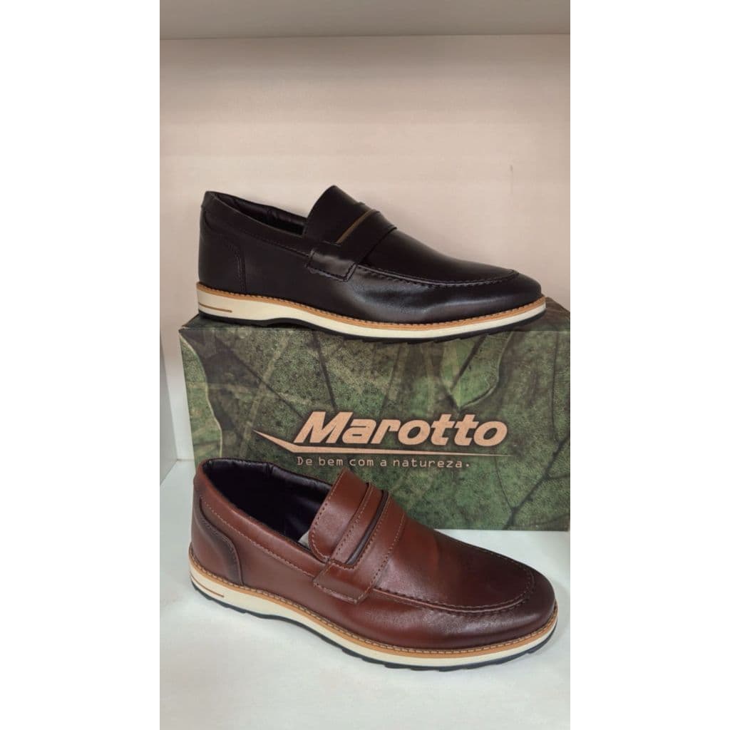 Mocassim Masculino Marotto 2025 Cores Marrom e Preto Conforto Drive Couro Legítimo Solado Borracha