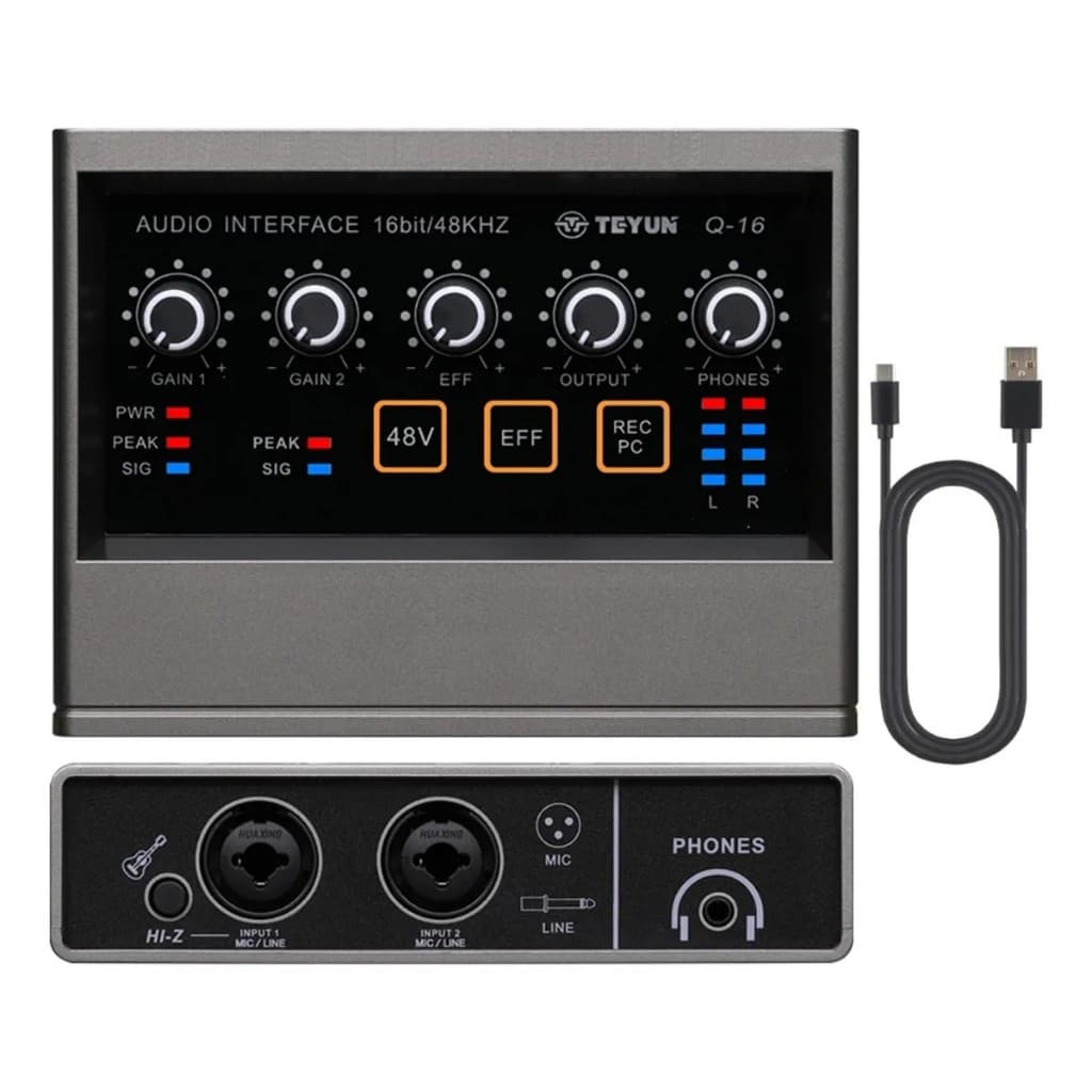 TEYUN Interface De Áudio Q-16 Placa De Som Com +48V Phantom Power DSP 16 bits/48 kHz Muti Canals USB 2.0 Para Estúdio