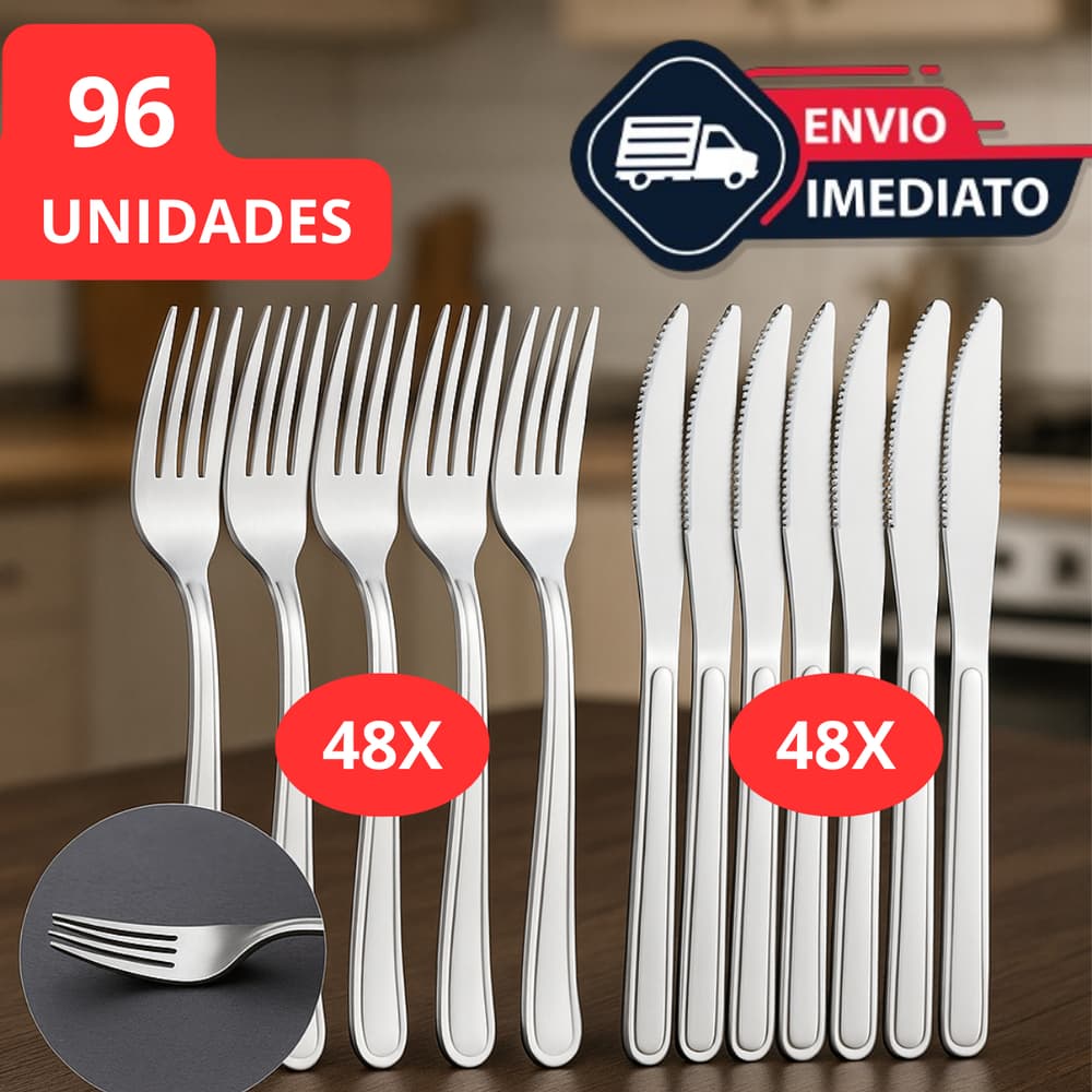 KIT de Talheres Facas Garfo em Aço Inox  para Cozinha, Churrasco, Restaurante ou Buffet