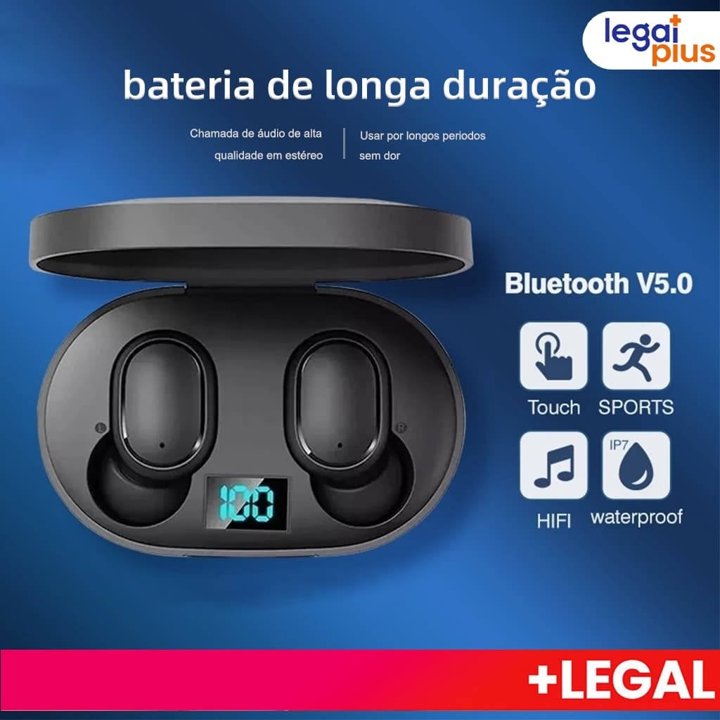 Fone De Ouvido Sem Fio E6s Bluetooth 5.0 Tws Com Tela LED Digital s  Redução De Ruídos