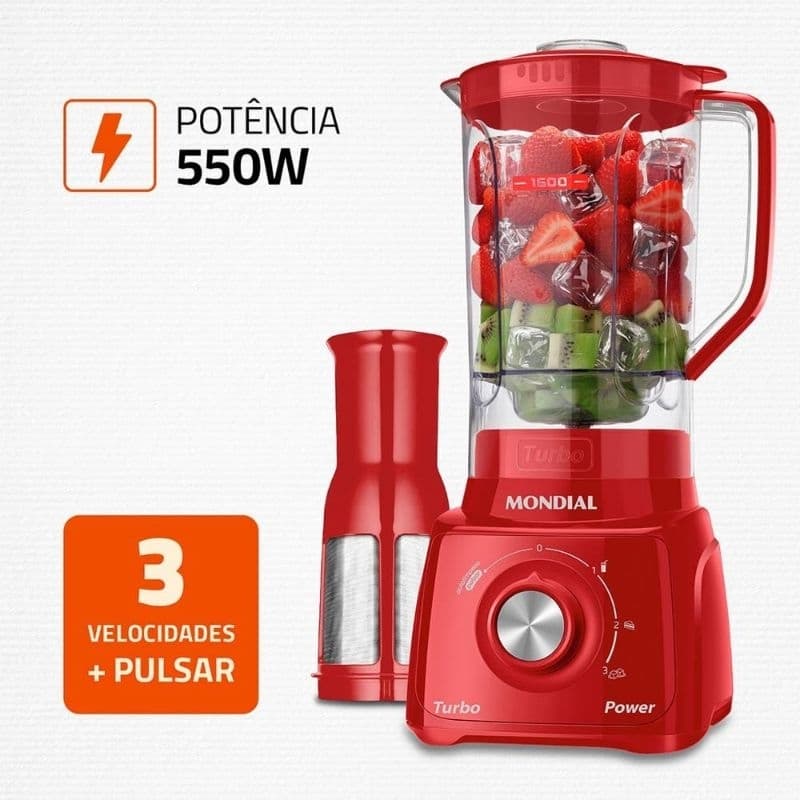 Liquidificador mondial turbo power Autolimpeza 500w 110 ou 220 Volts 3 Velocidades