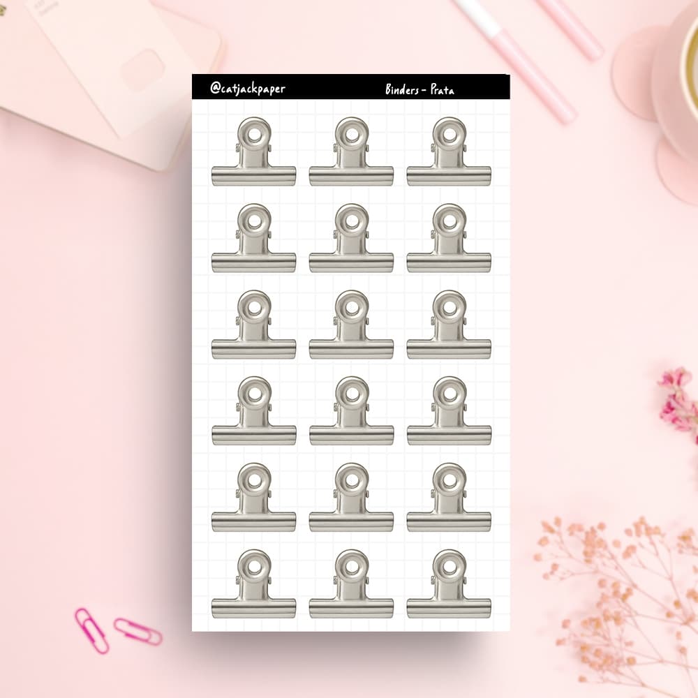 Binders Prateados - Cartela de adesivos Decorativos para Bullet Journal - cadernos - diários - hobonichi