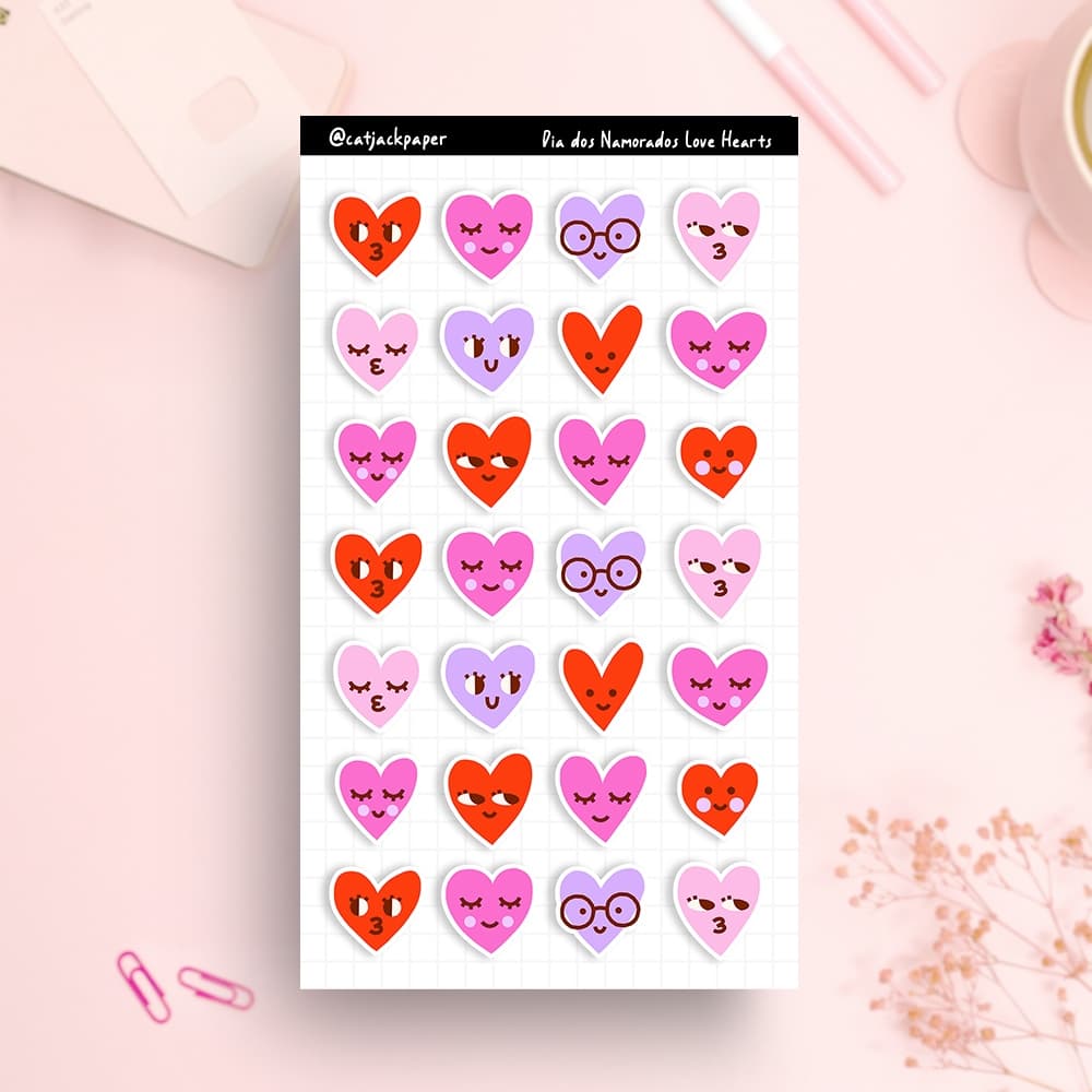 Dia dos Namorados  - Cartela de adesivos Decorativos para Bullet Journal - cadernos - diários