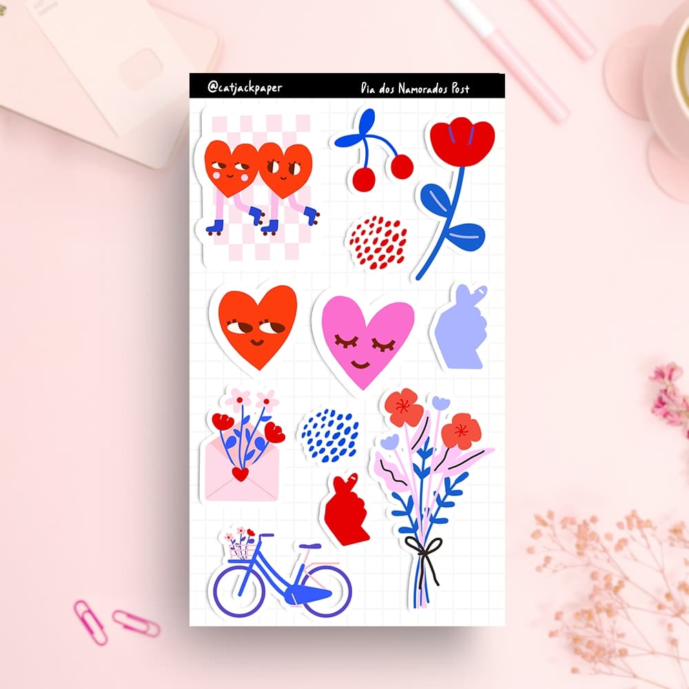 Dia dos Namorados  - Cartela de adesivos Decorativos para Bullet Journal - cadernos - diários