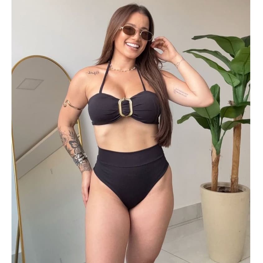 Biquíni hot pants feminino Laço Lançamento cintura alta Biquíni Feminino Tomara Que Caia Com Alça Calcinha Hot Pant Prai