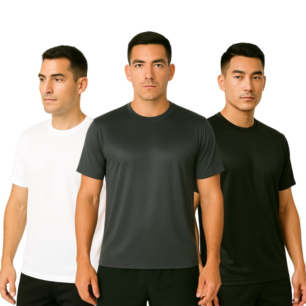 KIT 3 CAMISETAS MASCULINAS SORTIDAS DRY FIT - LISA - DE ACADEMIA/BÁSICA