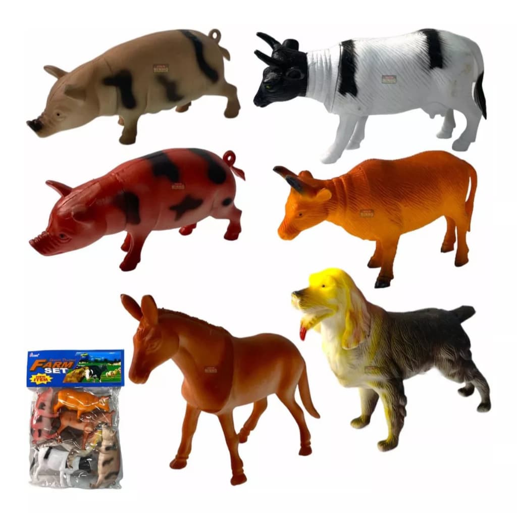 Kit 6 Animais Brinquedo Criança Fazendinha Presente Menino Menina