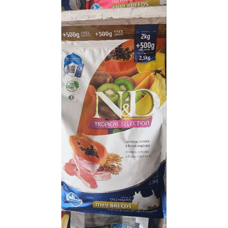 RAÇÃO SECA NED TROPICAL SELECTION CORDEIRO ,CEREAISE FRUTAS TROPICAIS PARA CÃES MINI EB BREEDS 2,5kg+ 500g