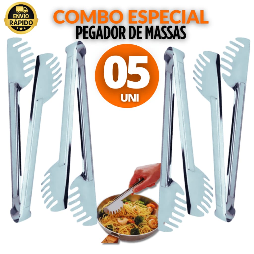 Jogo Kit 05 Peças  Pegador de Massa Aço Inox Cozinha Em Inox  Universal Restaurante  Buffet C.37