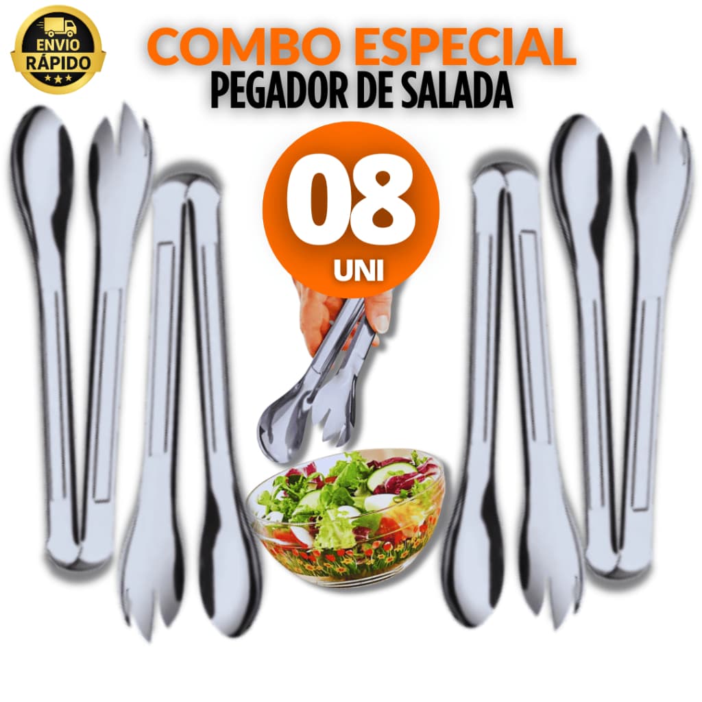 08 Unidades Pegador Inox para Salada Folhas Massa Cozinha para Culinária Restaurante 20 cm