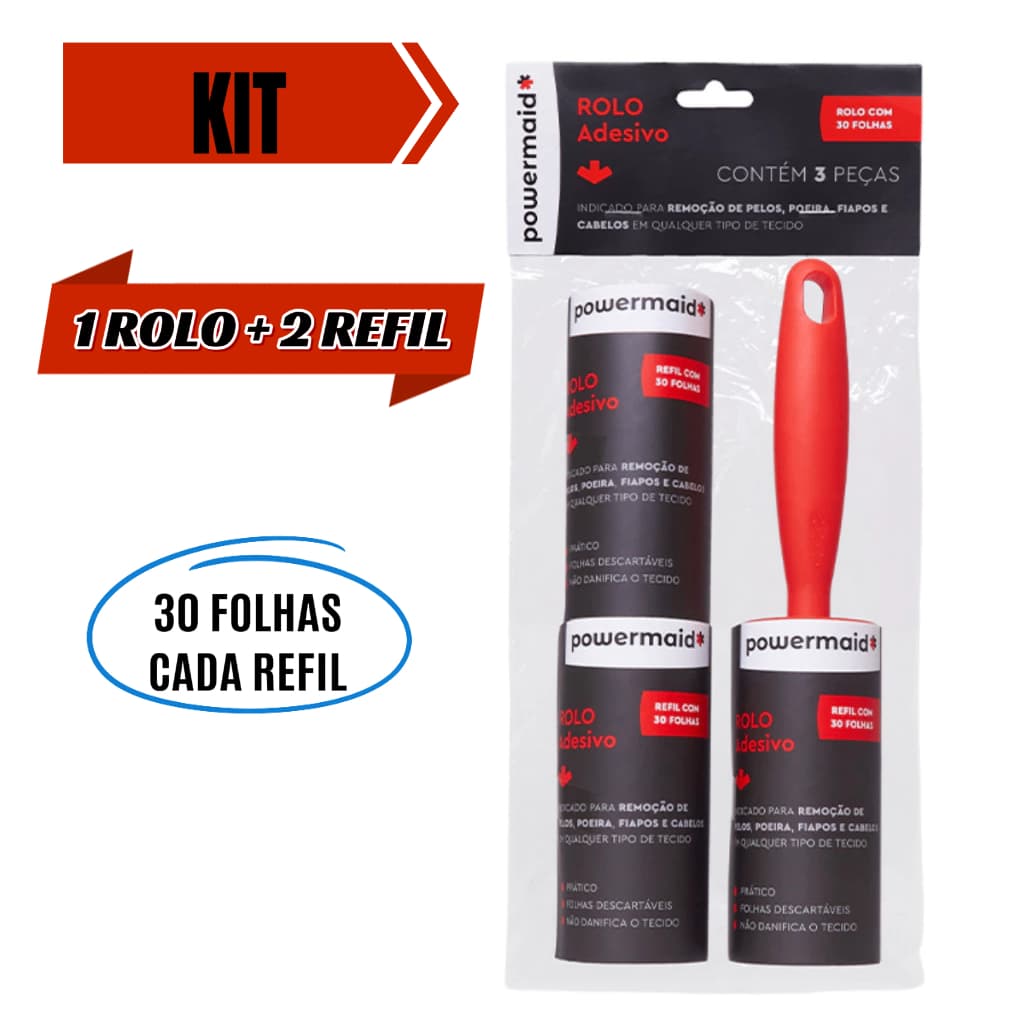Kit Rolo Rolinho Tira Pelos Roupa Sofá Adesivo com Refil Papa Bolinha Roupas