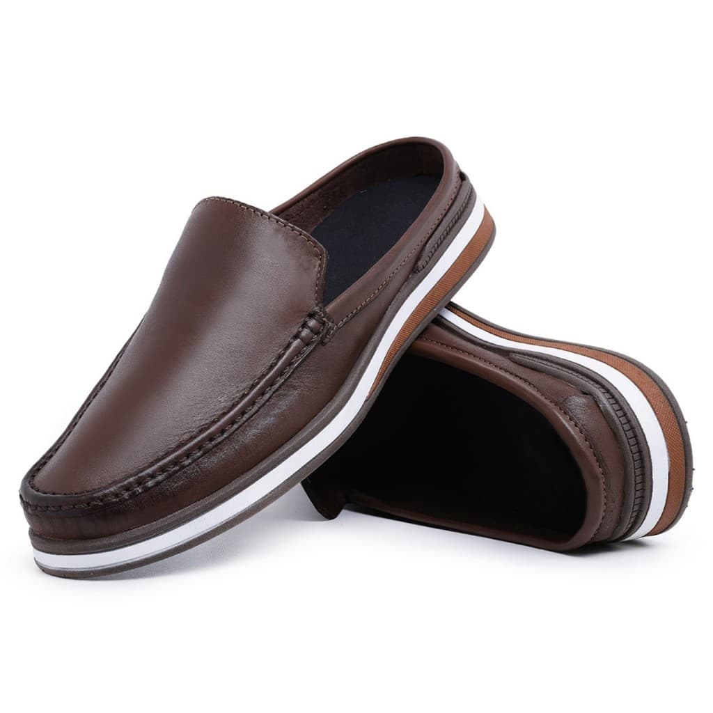 Mule Mocassim Masculino em Couro Legítimo Moderno Despojado