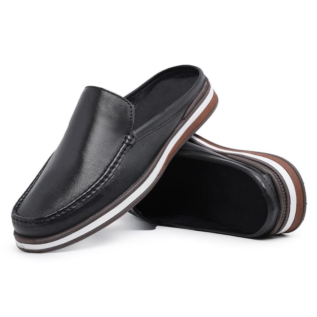 Mocassim Mule Masculino Casual Despojado Moderno em Couro Legítimo