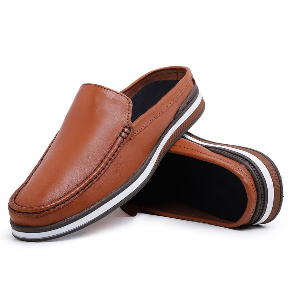Mule Moderno Mocassim Masculino Estiloso Casual em Couro Legítimo
