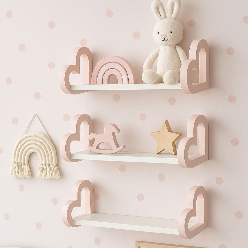 3 Organizadores prateleira coração 45cm infantil brinquedo
