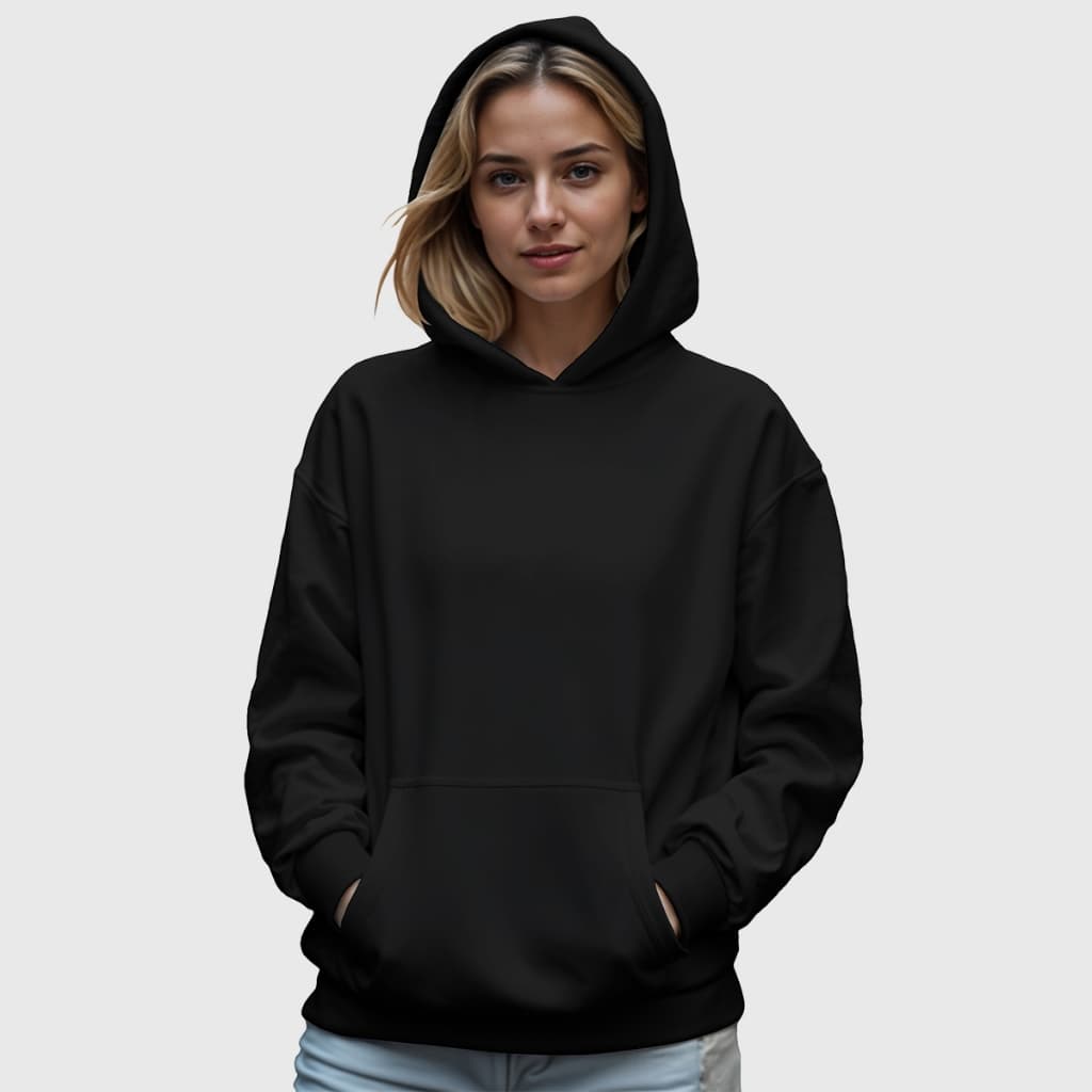 Moletom Blusa Canguru Básico Liso Com Capuz e Bolsos Feminino