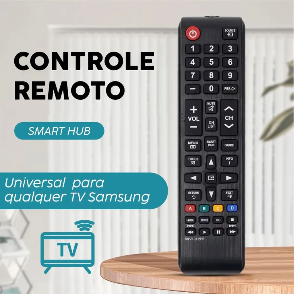 Controle Remoto Compatível Com Samsung TV Smart Hub + 2 Pilhas