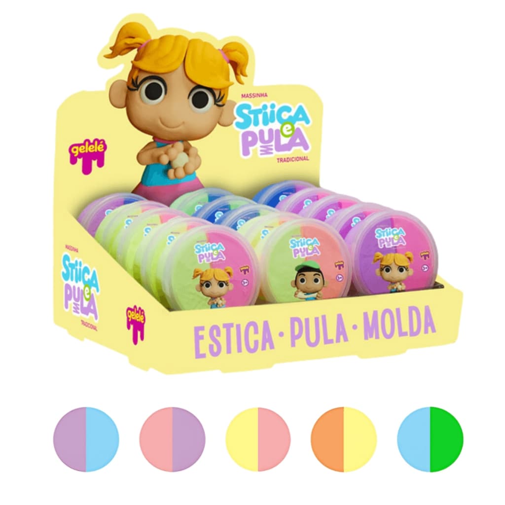 Kit C/15 Massinha De Modelar Infantil Estica E Pula Molda Trad 29gr Duas Cores Brincar Presente