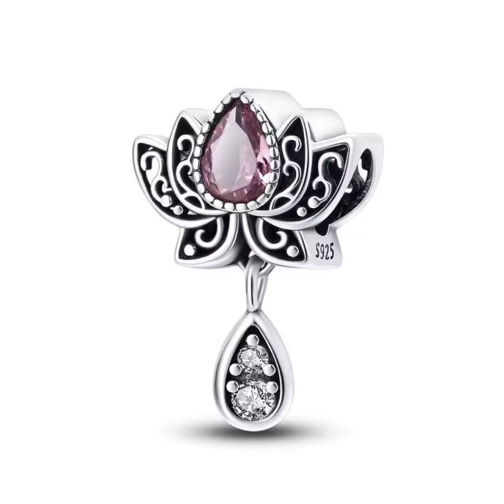 Berloque Pingente Prata Flor Lótus Budismo Buda Meditação Iluminação Espiritual Compatível Pulseira