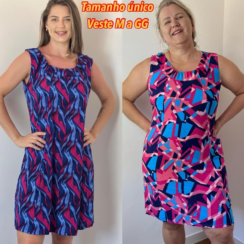 Vestido Gola Franzida Sem Mangas Em Liganete Fresquinha Envio dentro de 24 Horas