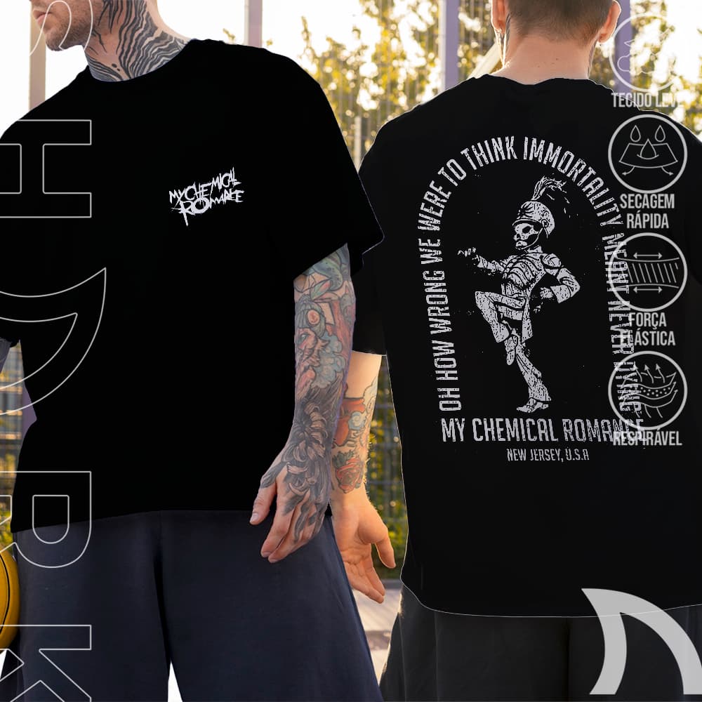 Camiseta Basica e OVERSIZED My Chemical Romance Think Immotality Banda Rock Vintage 90s Unissex