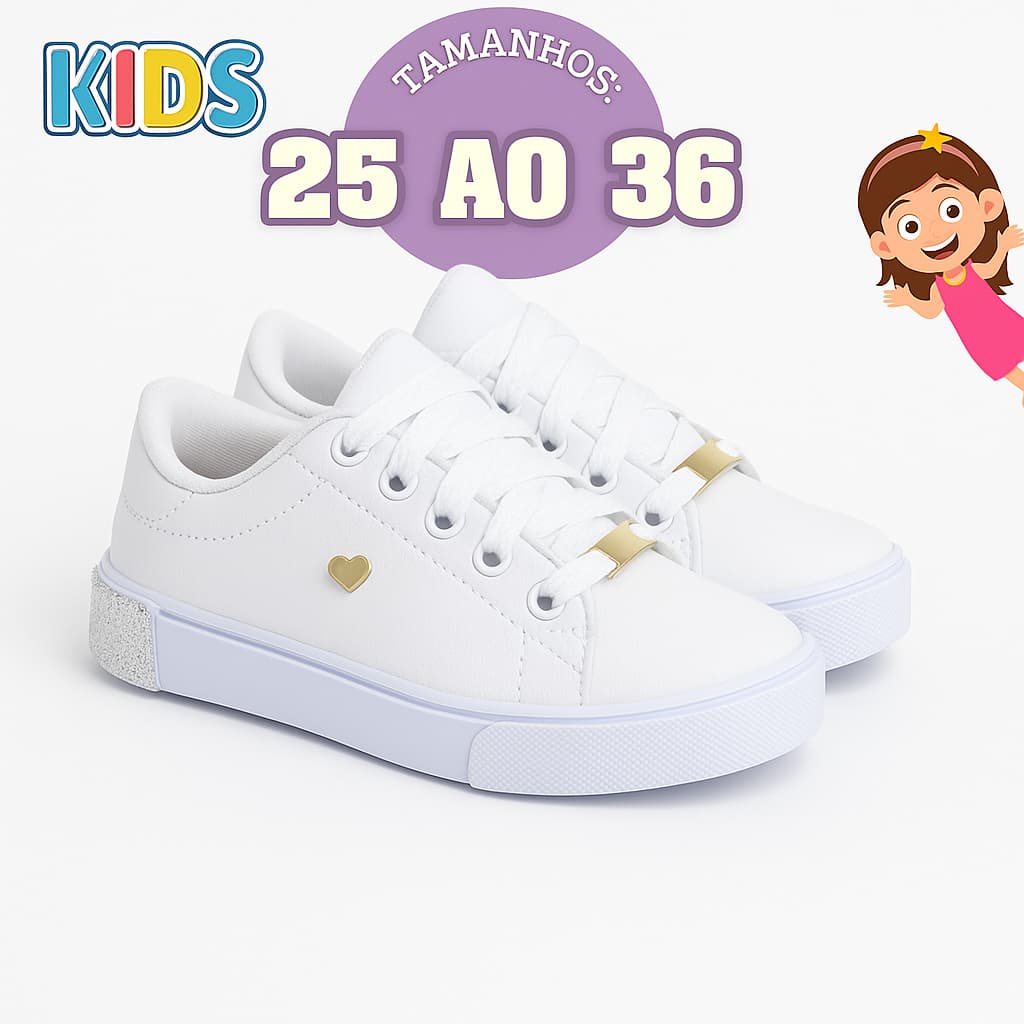 Tênis Infantil Casual Feminino Menina Confortável Casual Escolar Colegial Leve