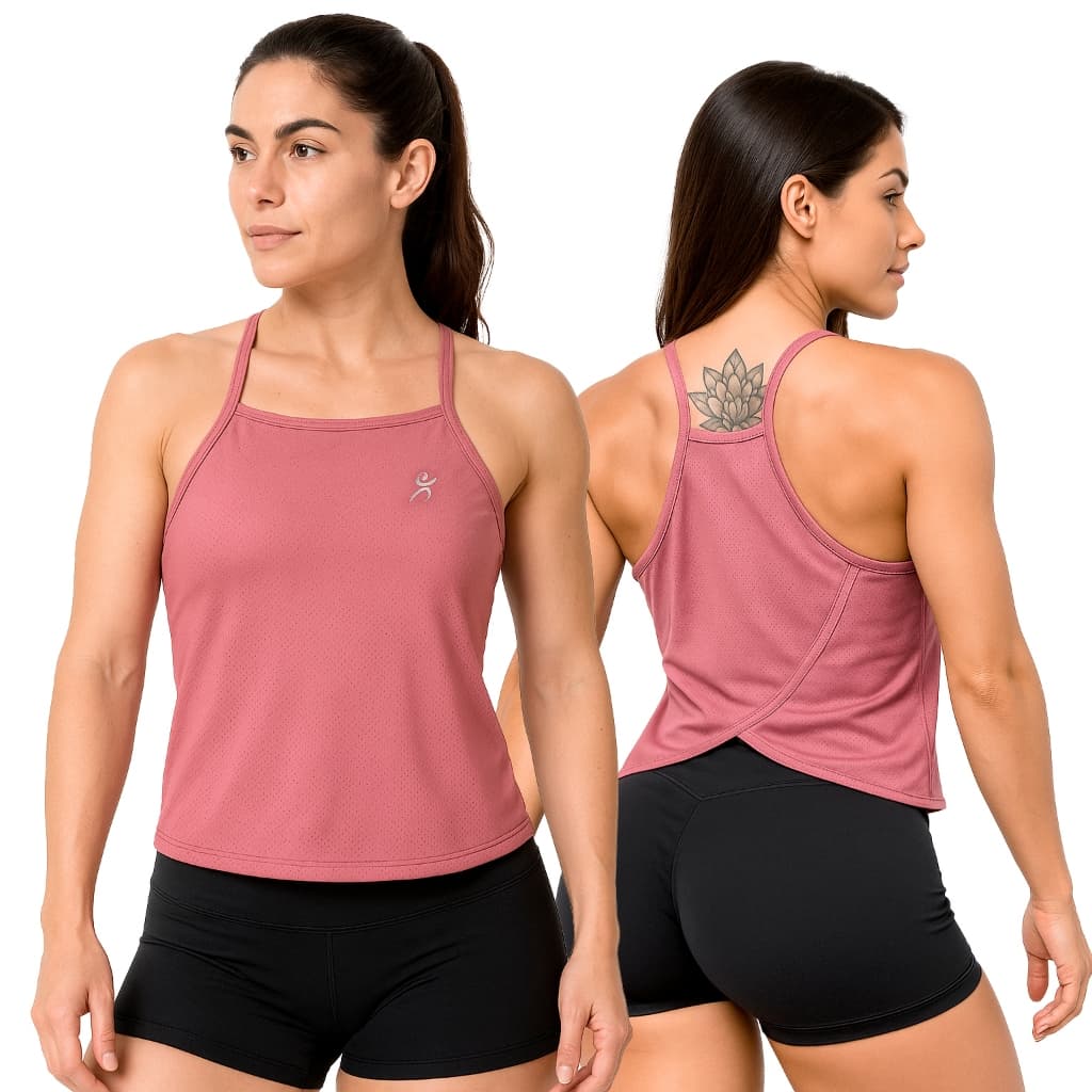 Camiseta Fitness Feminina DryFit Alças Finas Cruzada nas Costas Treino Academia