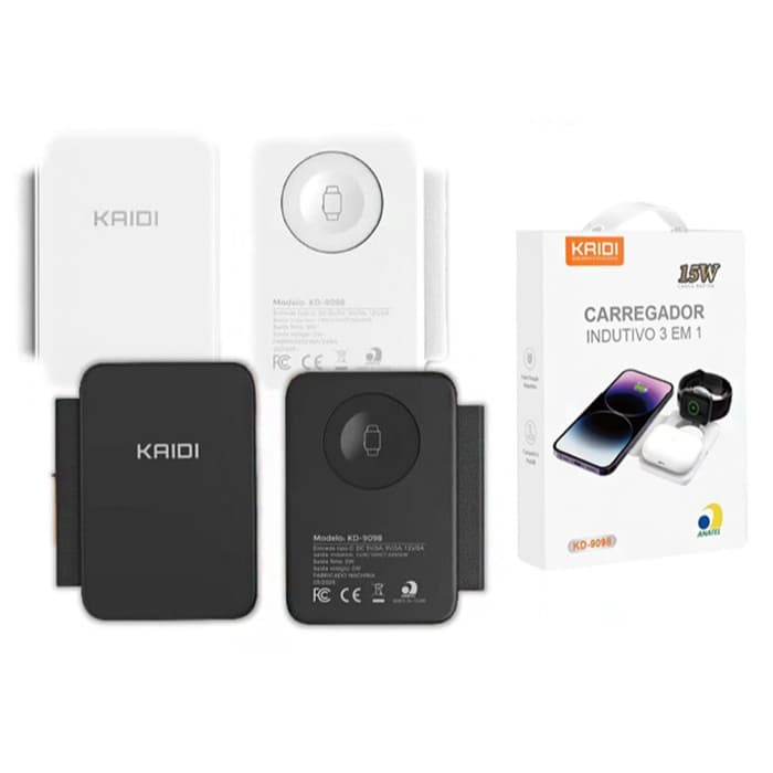 Carregador Por Indução Magnético Sem Fio Dobrável 3 Em 1 Carga Rápido 15W KD-9098