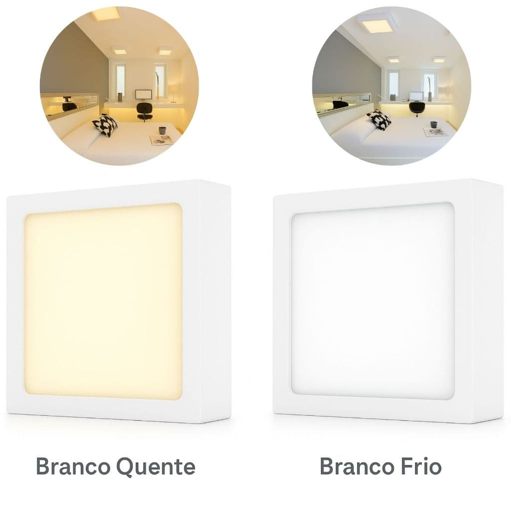 Luminária Plafon 18w Bivolt Quadrado Sobrepor Branco Frio e Branco Quente