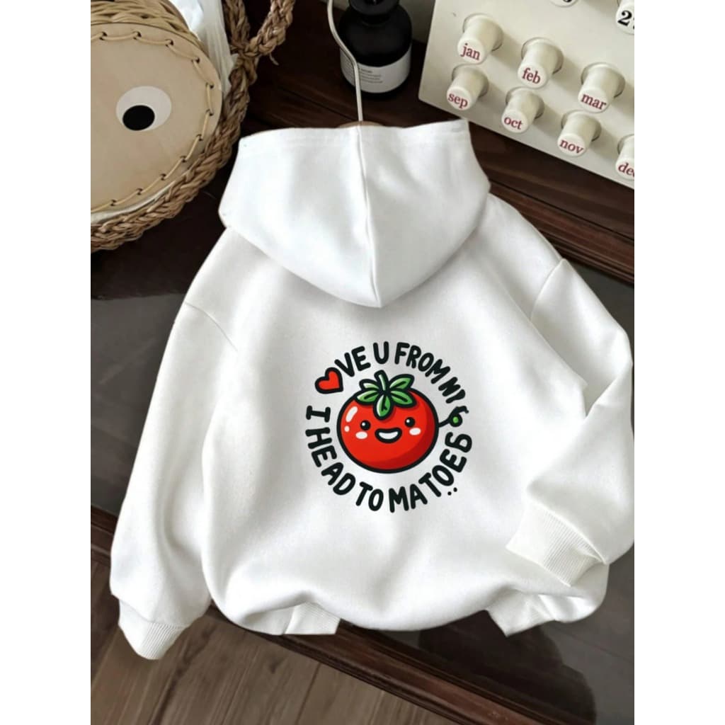 Moletom com capuz estampado gráfico ``Tomato´´ e cordão, blusa de moletom casual Unisex no inverno e outono
