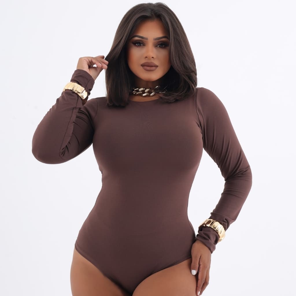 Body Gola Redonda Manga Comprida Básico Poliamida