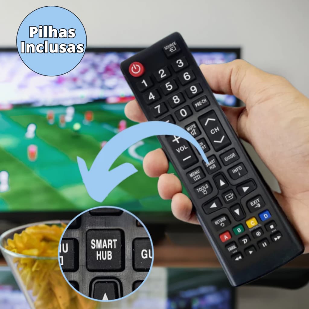 Controle Remoto Compatível Com Samsung TV Smart Hub + 2 Pilhas