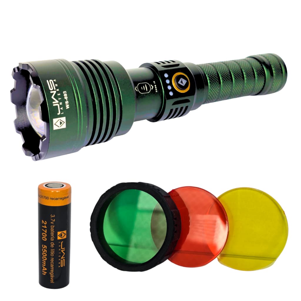 Lanterna JWS 2km Forte Tatica Led Redondo Caça C/ 3 Filtro V3