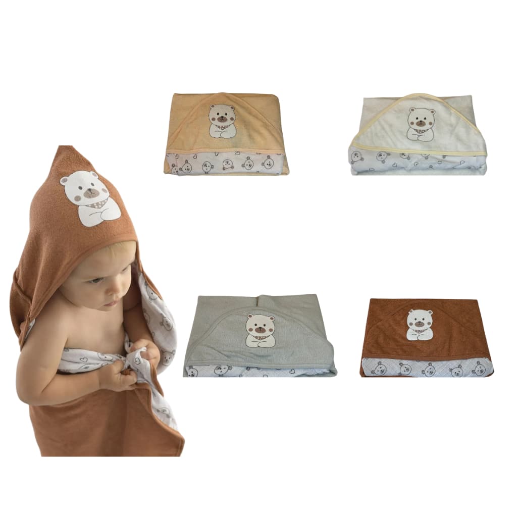Toalha Bublim Baby - Urso - Banho Para Bebês Com Forro De Fralda 100% Algodão - Toalha de Plush