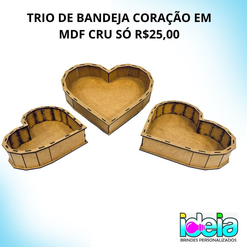 Trio De Bandeja Coração em MDF Bandejas Para Presentes Bandeja para Lembrancinha Noiva Madrinha Padrinho Cafe da amanhã