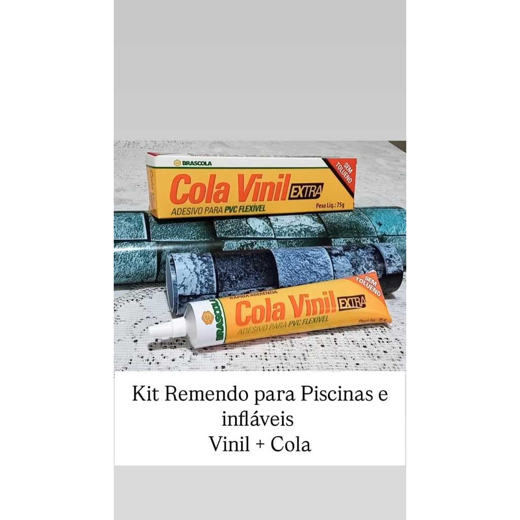 Vinil Para Remendo Reparo em Piscina de Vinil e Infláveis Faixa de 0,05cm x 50cm Mais 1 Tubo de Cola Vinil 75gr.