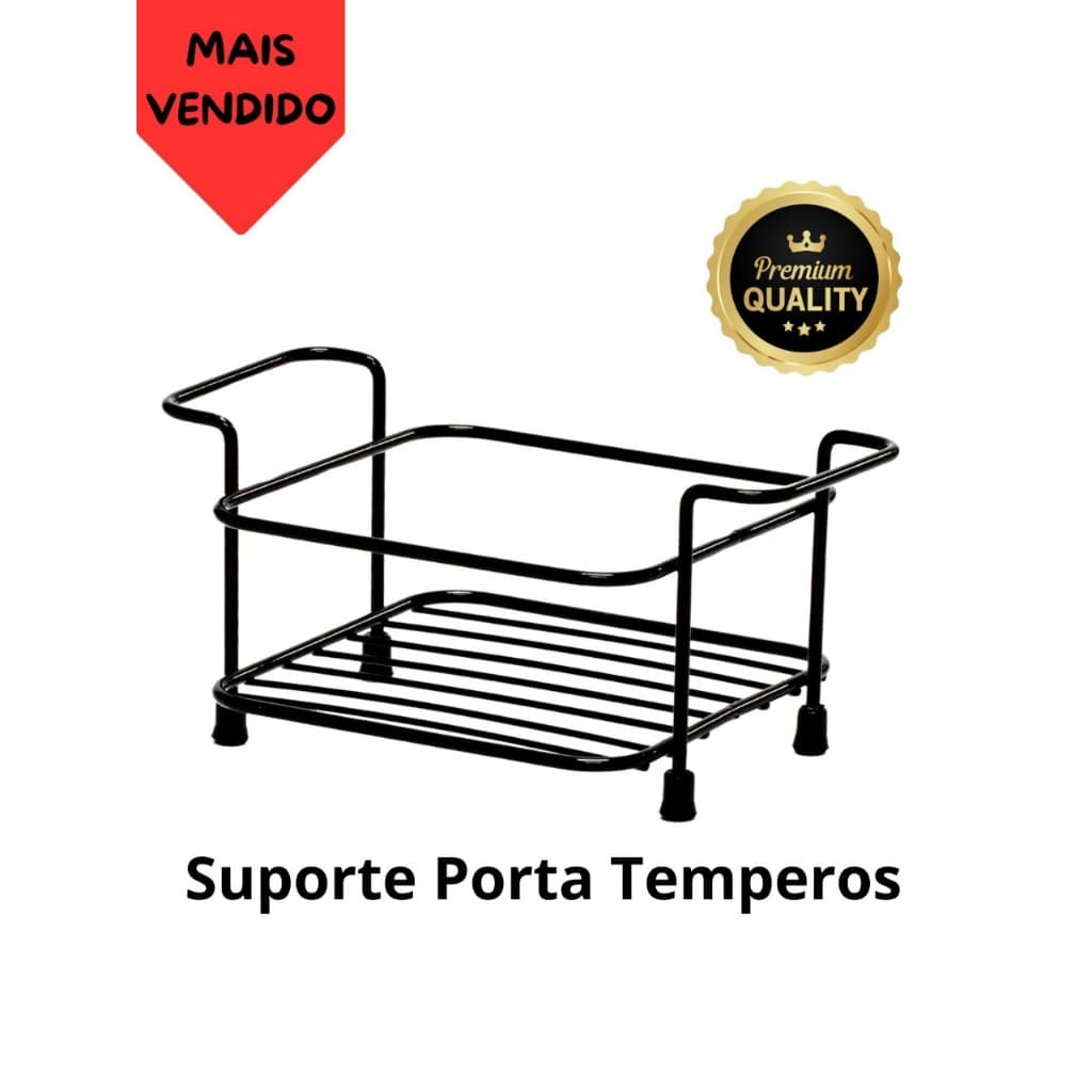 Suporte Condimentos Porta Tempero Preto Cozinha Sal Organização