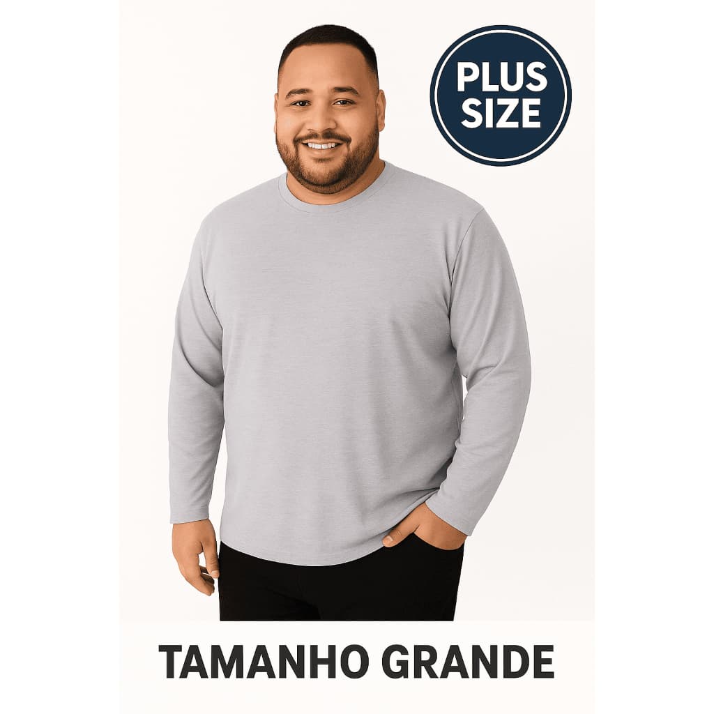 Camiseta Masculina Manga Longa Plus Size 100% Algodão 30.1 Tamanho Grande