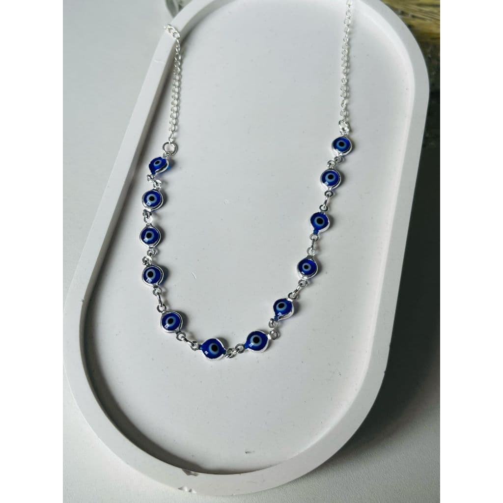 Gargantilha Choker Olho Grego Turco Banhada a Prata Feminina Delicada Proteção Amuleto