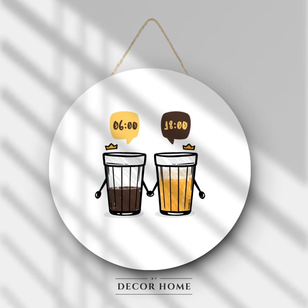 Quadro Redondo Cerveja e café 06h 18h decoração de cozinha casa churrasqueira comercio MDF