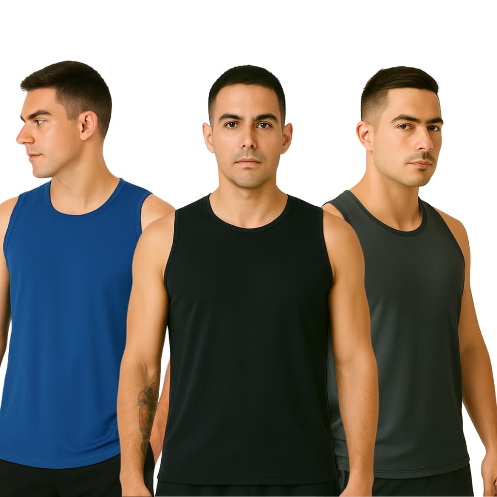 KIT 3 REGATAS MASCULINAS SORTIDAS DRY FIT - LISA - DE ACADEMIA