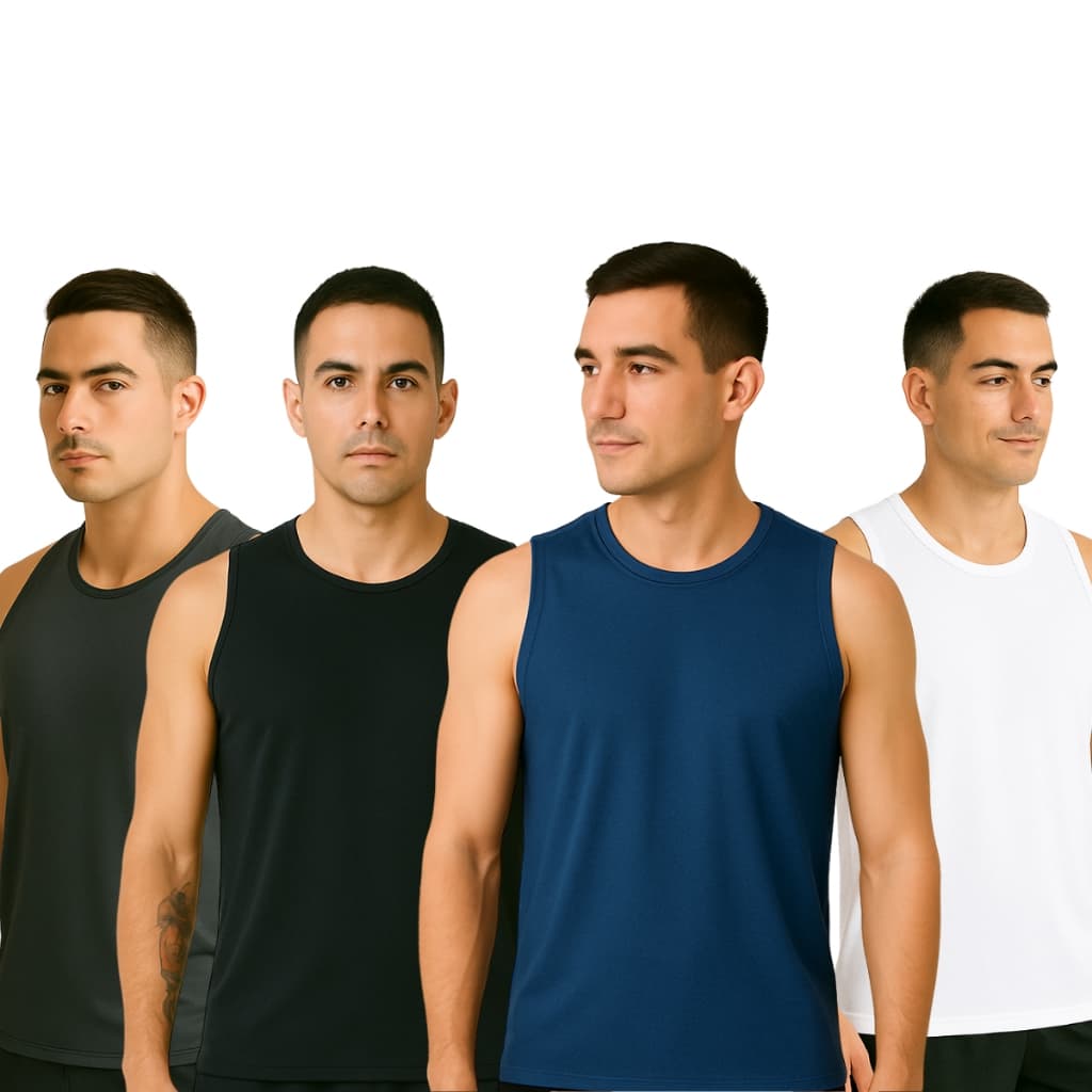 KIT 4 REGATAS MASCULINAS SORTIDAS DRY FIT - LISA - DE ACADEMIA