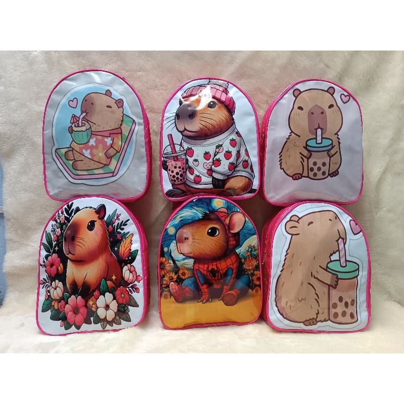 Mochila infantil capivara menina criança ideal para escola creche passeios com alças reguláveis