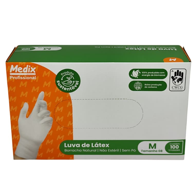 Luva Látex Sem Pó Medix Tamanho M - Caixa 100 unidades
