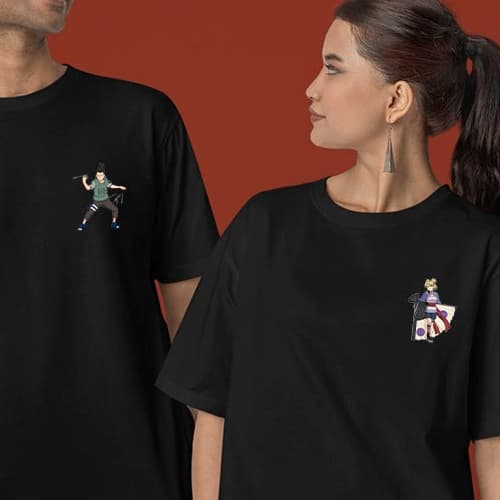 Camisetas Kit Casal Temari e Shikamaru (ALL BLACK) Anime Naruto Algodão Unissex