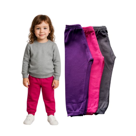 Kit 3 Calças Moletom Infantil Menina Inverno Flanelado Peluciado Confortável