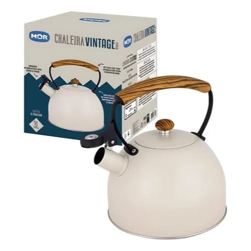 Chaleira Inox Vintage 3 Litros Com Apito Branca Mor