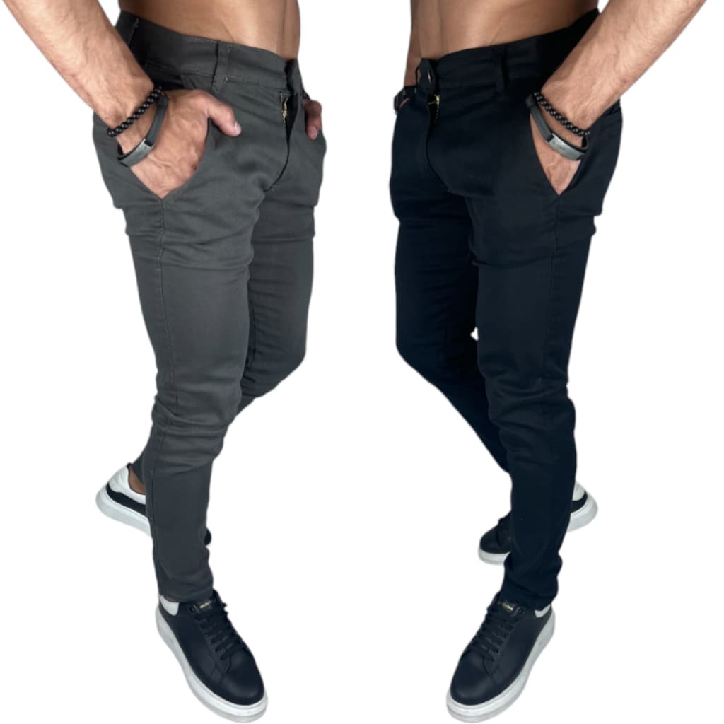 kit 2 Calça de Sarja Masculina Slim Fit